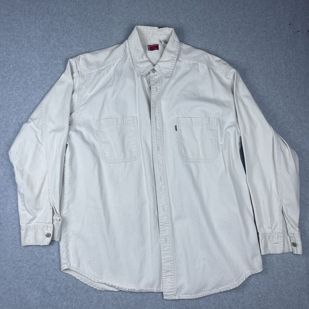 Vintage Levis Red Tab Denim Overshirt Shacket Off White Cream Heavy Workwear L